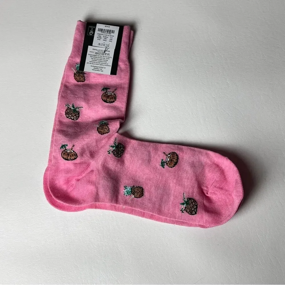 J.Crew  Preppy Crew Style Trouser Pink Tropical Coconut Drink Socks OS NWT